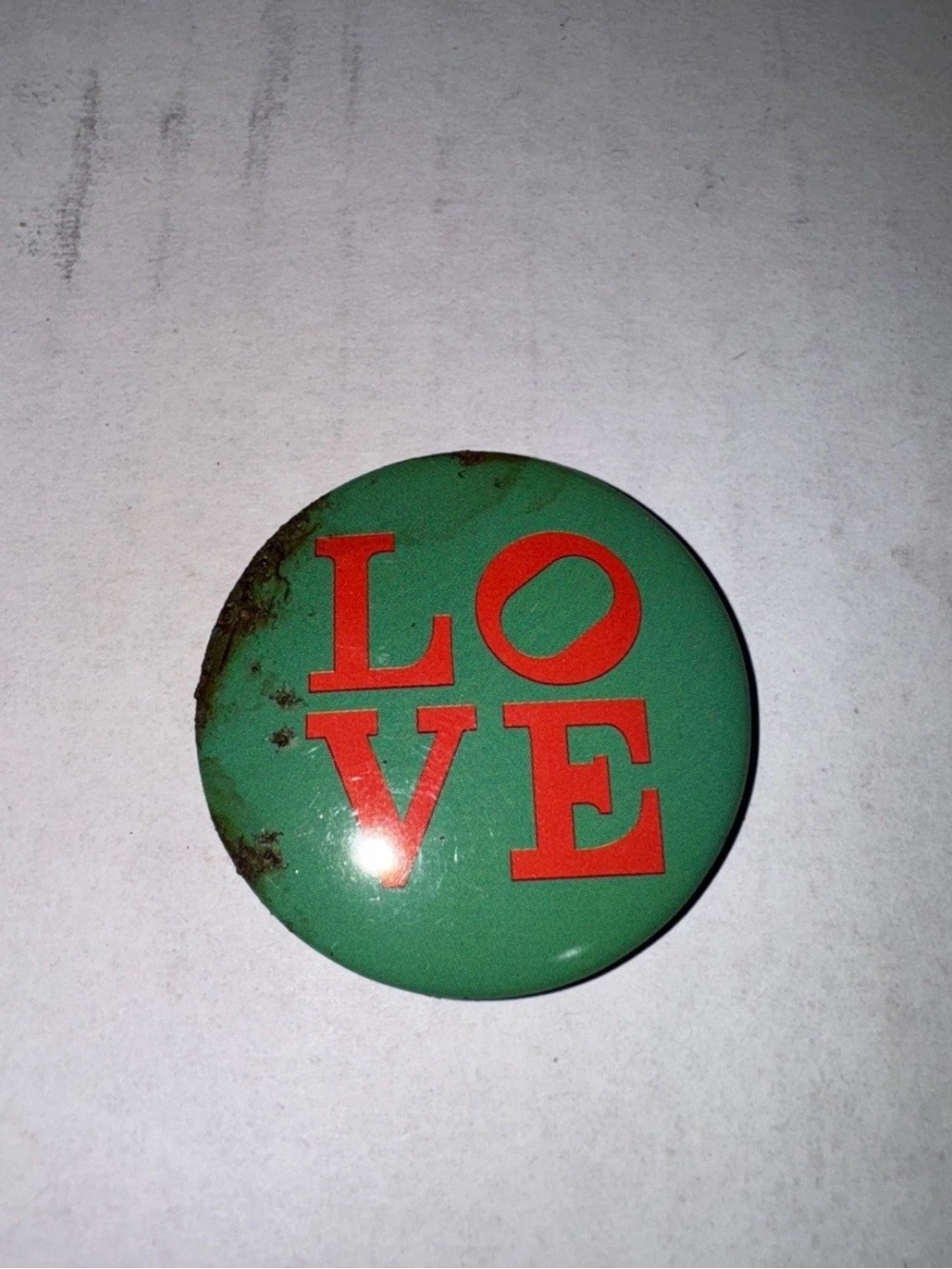 Vintage 1960s LOVE Pinback Button Hippie Peace Flower Power Pop Art Green Red